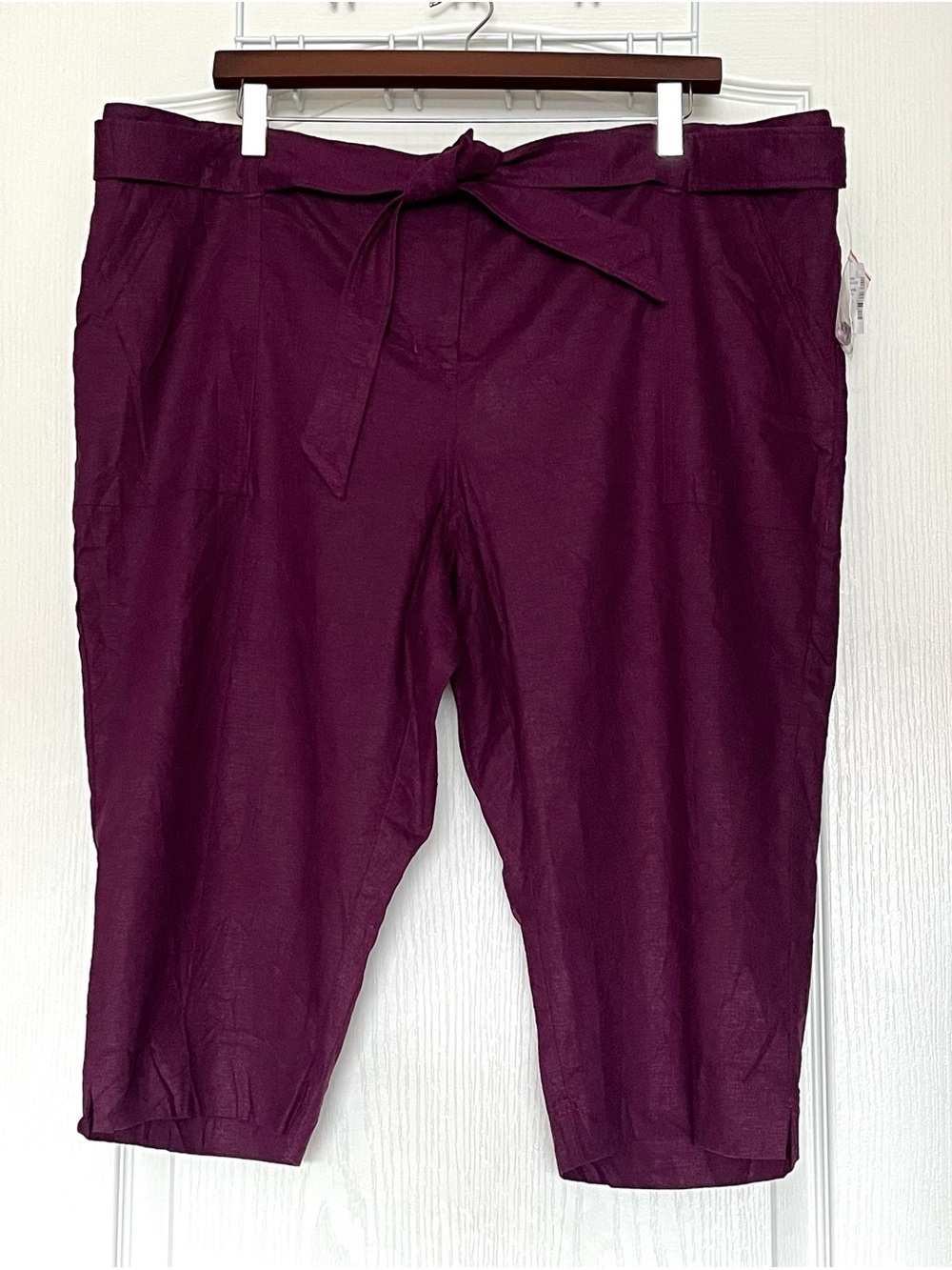 Reitmans Purple Linen Blend Cropped Tie Belt Capri Pants Size 20 Petites NWT